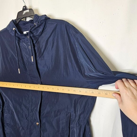 Carolina Belle Montreal Navy Blue Hooded Raincoat Womens M Drawstring Hem Long - Picture 4 of 10